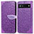 Leather Case Stands Fashionable Pattern Flip Cover Holder S04D for Google Pixel 6a 5G Purple