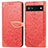 Leather Case Stands Fashionable Pattern Flip Cover Holder S04D for Google Pixel 6a 5G Red