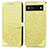 Leather Case Stands Fashionable Pattern Flip Cover Holder S04D for Google Pixel 6a 5G Yellow