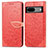 Leather Case Stands Fashionable Pattern Flip Cover Holder S04D for Google Pixel 7 5G Red