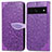 Leather Case Stands Fashionable Pattern Flip Cover Holder S04D for Google Pixel 7a 5G Purple