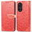 Leather Case Stands Fashionable Pattern Flip Cover Holder S04D for Huawei Honor 50 5G Red