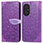 Leather Case Stands Fashionable Pattern Flip Cover Holder S04D for Huawei Honor 50 SE 5G Purple