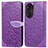 Leather Case Stands Fashionable Pattern Flip Cover Holder S04D for Huawei Honor 60 5G Purple