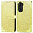 Leather Case Stands Fashionable Pattern Flip Cover Holder S04D for Huawei Honor 60 5G Yellow