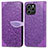 Leather Case Stands Fashionable Pattern Flip Cover Holder S04D for Huawei Honor 60 SE 5G Purple