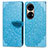 Leather Case Stands Fashionable Pattern Flip Cover Holder S04D for Huawei P50 Pro Blue