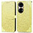 Leather Case Stands Fashionable Pattern Flip Cover Holder S04D for Huawei P50 Pro Yellow