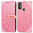 Leather Case Stands Fashionable Pattern Flip Cover Holder S04D for Motorola Moto E30 Rose Gold