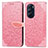 Leather Case Stands Fashionable Pattern Flip Cover Holder S04D for Motorola Moto Edge Plus (2022) 5G Rose Gold