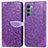 Leather Case Stands Fashionable Pattern Flip Cover Holder S04D for Motorola Moto G200 5G Purple