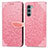 Leather Case Stands Fashionable Pattern Flip Cover Holder S04D for Motorola Moto G200 5G Rose Gold