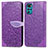 Leather Case Stands Fashionable Pattern Flip Cover Holder S04D for Motorola Moto G22 Purple