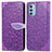 Leather Case Stands Fashionable Pattern Flip Cover Holder S04D for Motorola Moto G51 5G Purple