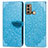 Leather Case Stands Fashionable Pattern Flip Cover Holder S04D for Motorola Moto G60 Blue