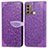 Leather Case Stands Fashionable Pattern Flip Cover Holder S04D for Motorola Moto G60 Purple