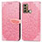 Leather Case Stands Fashionable Pattern Flip Cover Holder S04D for Motorola Moto G60 Rose Gold