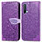 Leather Case Stands Fashionable Pattern Flip Cover Holder S04D for OnePlus Nord CE 5G Purple