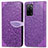 Leather Case Stands Fashionable Pattern Flip Cover Holder S04D for Oppo A55 5G Purple