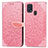 Leather Case Stands Fashionable Pattern Flip Cover Holder S04D for Samsung Galaxy M21s Rose Gold