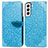 Leather Case Stands Fashionable Pattern Flip Cover Holder S04D for Samsung Galaxy S21 5G Blue