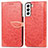 Leather Case Stands Fashionable Pattern Flip Cover Holder S04D for Samsung Galaxy S21 FE 5G Red