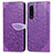 Leather Case Stands Fashionable Pattern Flip Cover Holder S04D for Sony Xperia 5 III SO-53B Purple