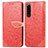 Leather Case Stands Fashionable Pattern Flip Cover Holder S04D for Sony Xperia 5 III SO-53B Red