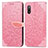 Leather Case Stands Fashionable Pattern Flip Cover Holder S04D for Sony Xperia Ace II SO-41B Rose Gold