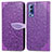 Leather Case Stands Fashionable Pattern Flip Cover Holder S04D for Vivo iQOO Z3 5G Purple