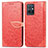 Leather Case Stands Fashionable Pattern Flip Cover Holder S04D for Vivo T1 5G India Red