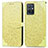 Leather Case Stands Fashionable Pattern Flip Cover Holder S04D for Vivo T1 5G India Yellow
