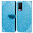 Leather Case Stands Fashionable Pattern Flip Cover Holder S04D for Vivo V21e 5G Blue