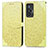 Leather Case Stands Fashionable Pattern Flip Cover Holder S04D for Vivo X70 5G Yellow