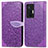 Leather Case Stands Fashionable Pattern Flip Cover Holder S04D for Vivo X70 Pro 5G Purple