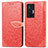 Leather Case Stands Fashionable Pattern Flip Cover Holder S04D for Vivo X70 Pro 5G Red