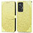 Leather Case Stands Fashionable Pattern Flip Cover Holder S04D for Vivo X70t Yellow