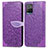 Leather Case Stands Fashionable Pattern Flip Cover Holder S04D for Vivo Y21 Purple