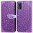 Leather Case Stands Fashionable Pattern Flip Cover Holder S04D for Vivo Y3s (2021) Purple