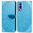 Leather Case Stands Fashionable Pattern Flip Cover Holder S04D for Vivo Y52 5G Blue