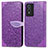 Leather Case Stands Fashionable Pattern Flip Cover Holder S04D for Vivo Y74s 5G Purple