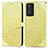 Leather Case Stands Fashionable Pattern Flip Cover Holder S04D for Vivo Y74s 5G Yellow