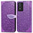 Leather Case Stands Fashionable Pattern Flip Cover Holder S04D for Vivo Y76s 5G Purple