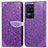 Leather Case Stands Fashionable Pattern Flip Cover Holder S04D for Xiaomi Poco F4 5G Purple