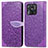 Leather Case Stands Fashionable Pattern Flip Cover Holder S04D for Xiaomi Redmi 10 India Purple