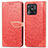 Leather Case Stands Fashionable Pattern Flip Cover Holder S04D for Xiaomi Redmi 10 India Red