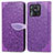 Leather Case Stands Fashionable Pattern Flip Cover Holder S04D for Xiaomi Redmi 10 Power Purple