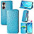 Leather Case Stands Fashionable Pattern Flip Cover Holder S07D for Huawei Honor 60 5G Blue