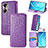 Leather Case Stands Fashionable Pattern Flip Cover Holder S07D for Huawei Honor 60 5G Purple