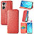 Leather Case Stands Fashionable Pattern Flip Cover Holder S07D for Huawei Honor 60 5G Red